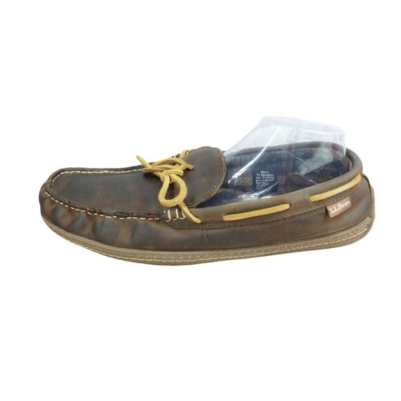 LL Bean Handsewn Slippers Flannel Lined Brown Size 12 M - Picture 1 of 9